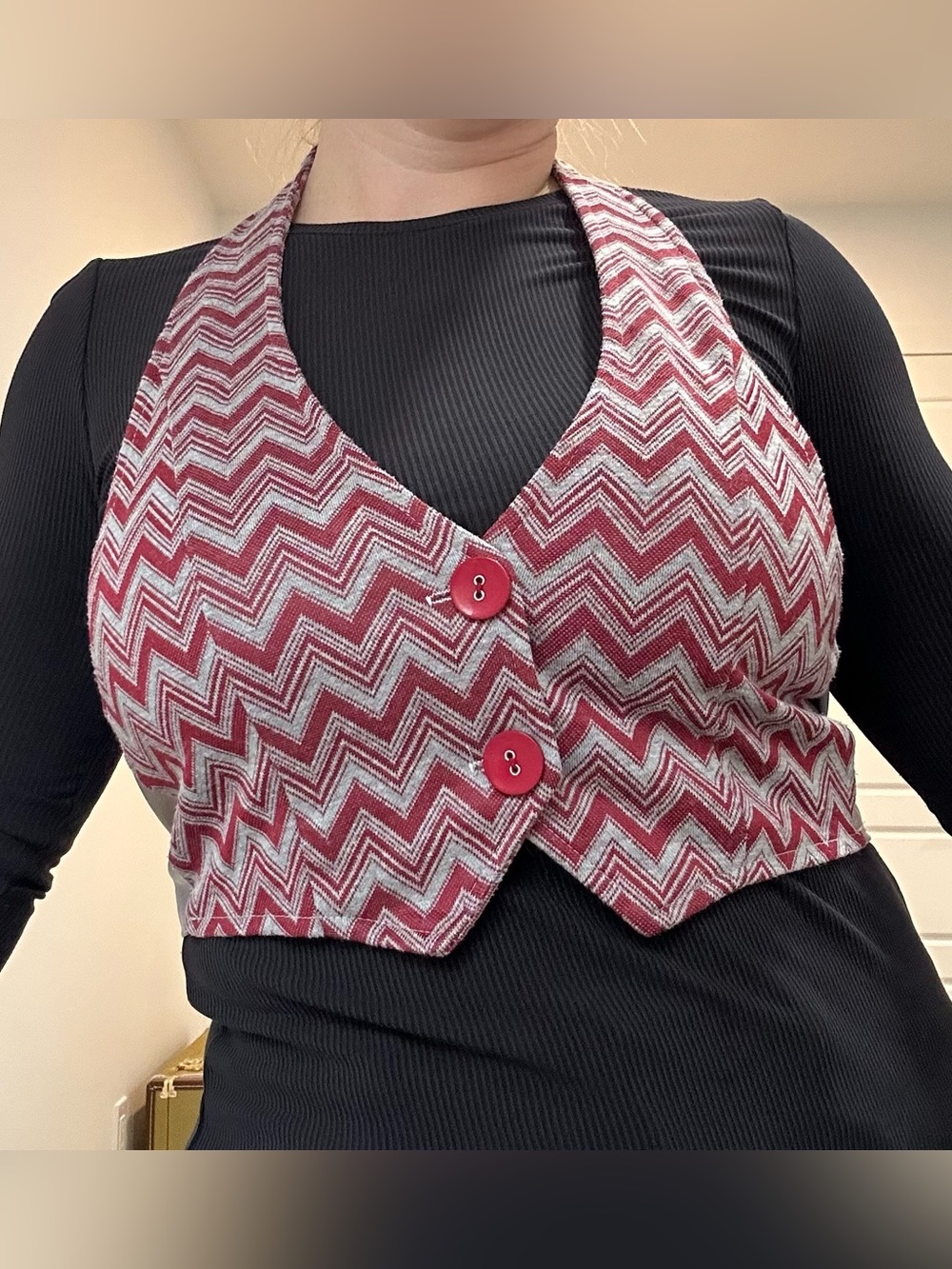 Toy Box Clothing Red Silver Chevron Halter Vest Top Retro Y2K